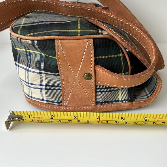 Ralph Lauren Vintage Tartan Plaid Blue Green Leather Brass Canvas Plaid Bag - Picture 14 of 15